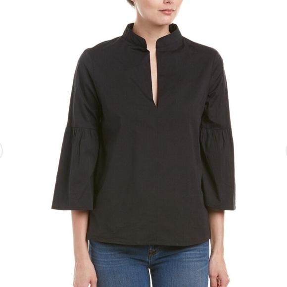 Walter Baker Lynn Top Black 3/4 Bell Sleeve Deep V Split Neck Small - Picture 1 of 11